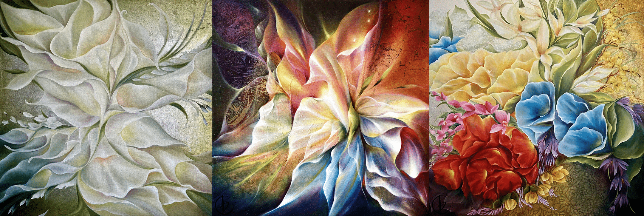 A trio of painting by Britten Elizabeth.