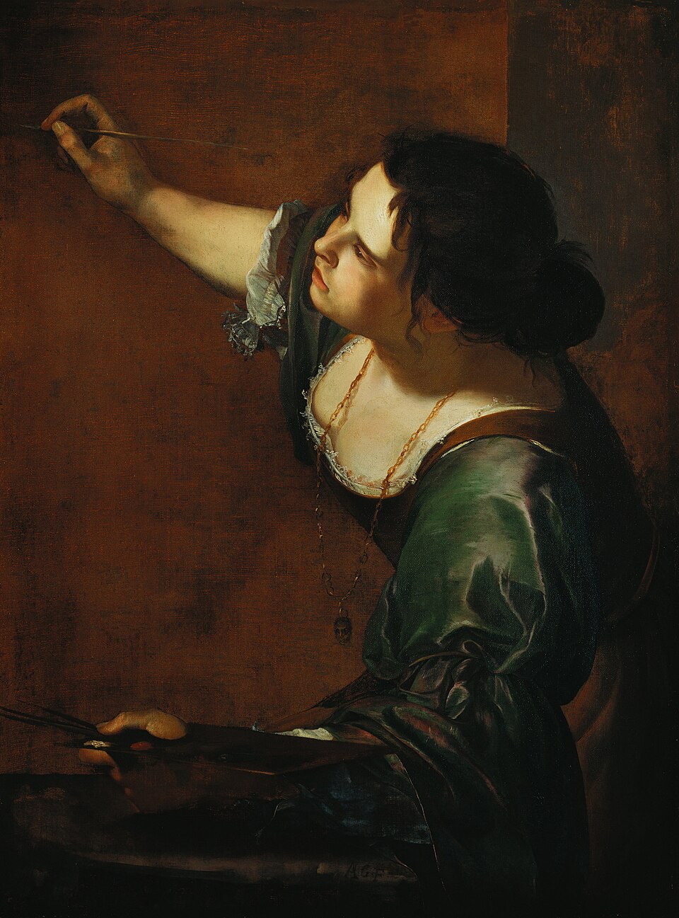 “Self Portrait as the Allegory of Painting (La Pittura), 1638-39, Oil on Canvas, 98.6 x 75.2 cm, Royal Collection Trust, London.